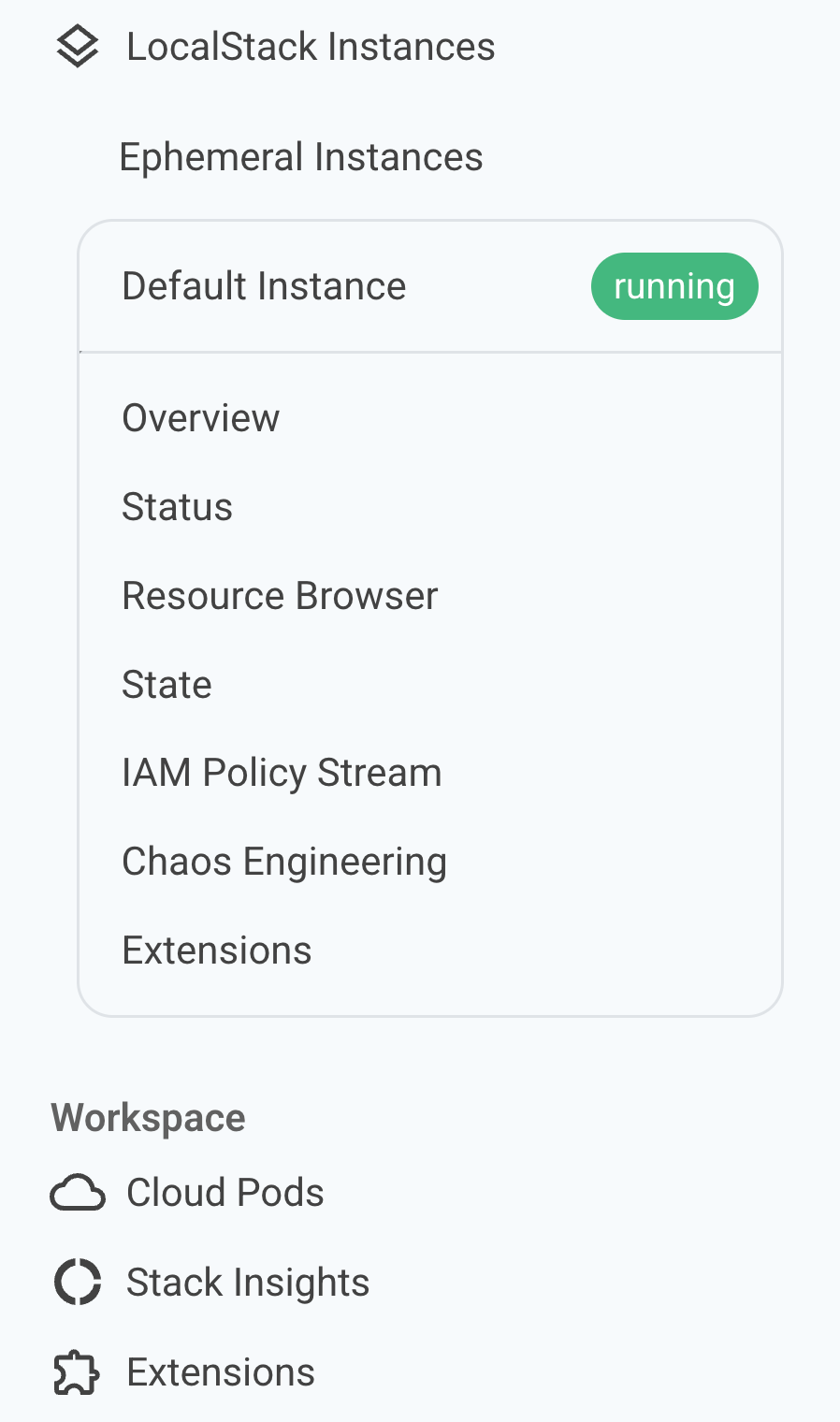 User workspace features section in sidebar